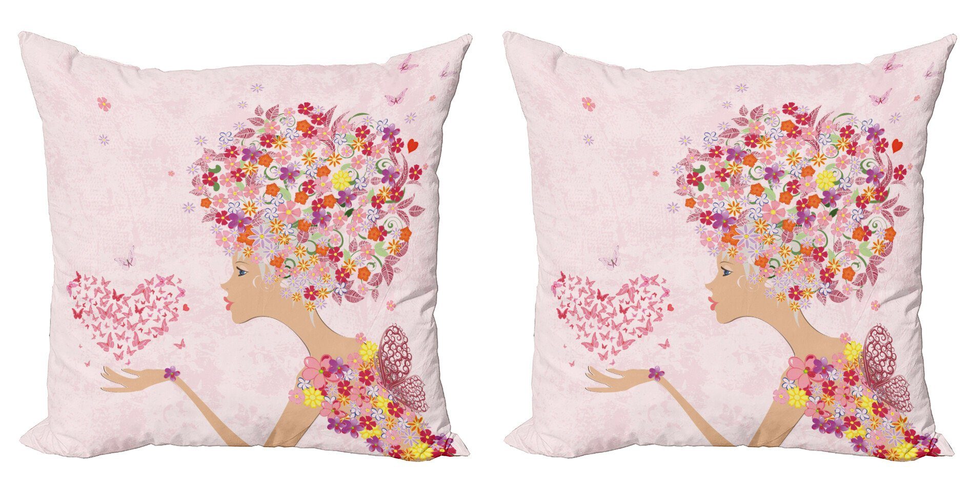 Kissenbezüge Modern Accent Doppelseitiger (2 Blumen Mädchen Rosa Stück), Digitaldruck, Schmetterlinge Abakuhaus