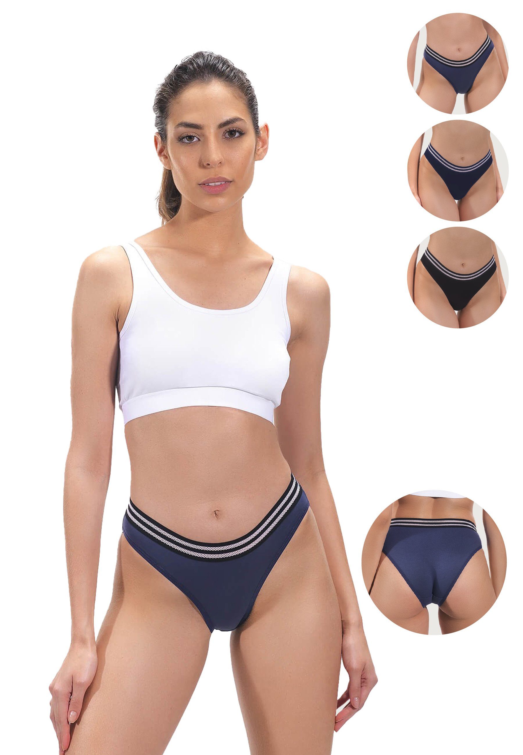 Cottonhill Bikinislip Basic Sport Baumwolle Bikini Damen Panty mit  elastischem Bund 3er Pack