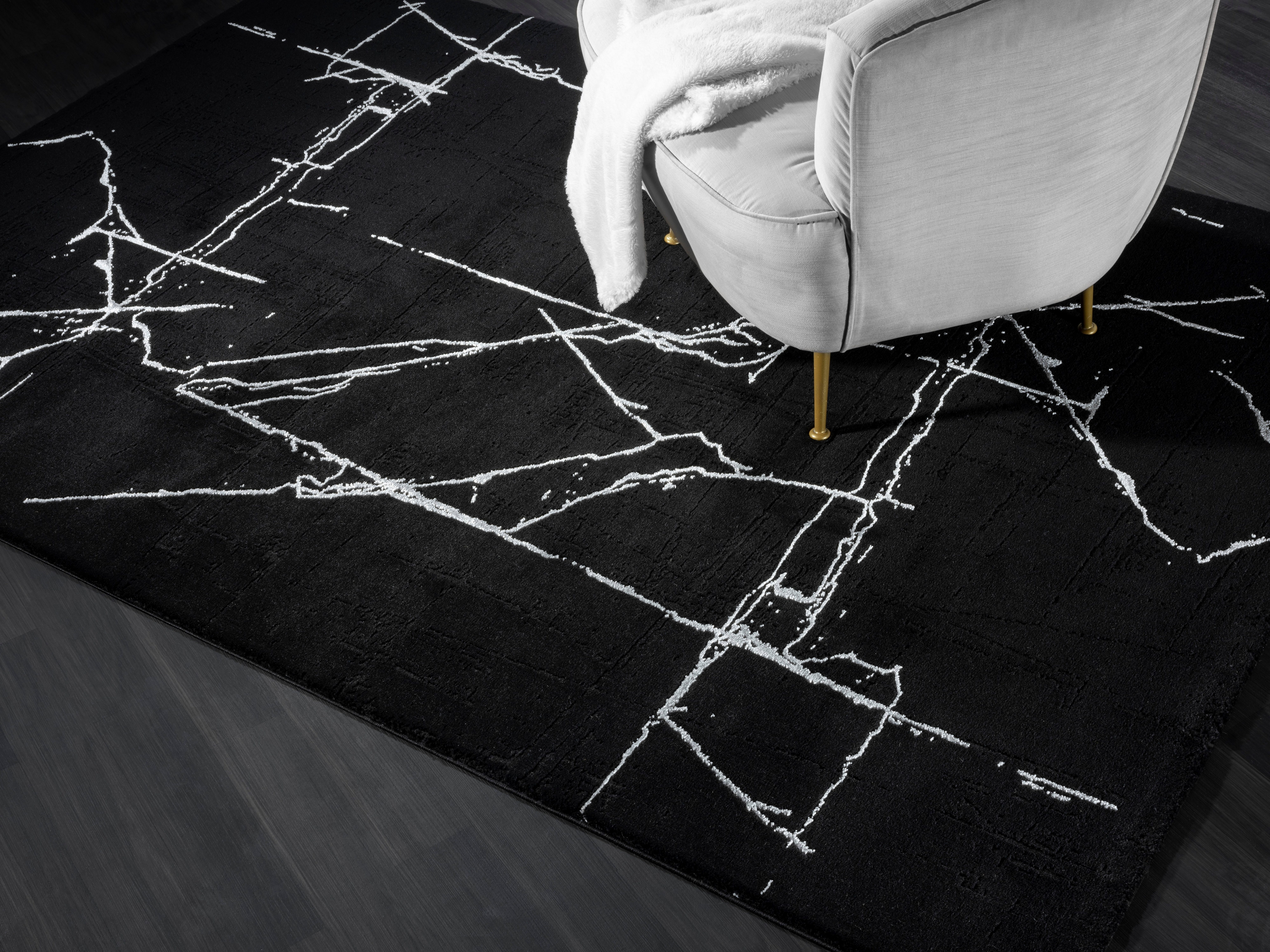 Teppich Osaka, Home Kurzflor, eleganter affaire, Höhe: schwarz/silberfarben Designerteppich, Marmor-Optik rechteckig, moderner mm, 12 Glanz