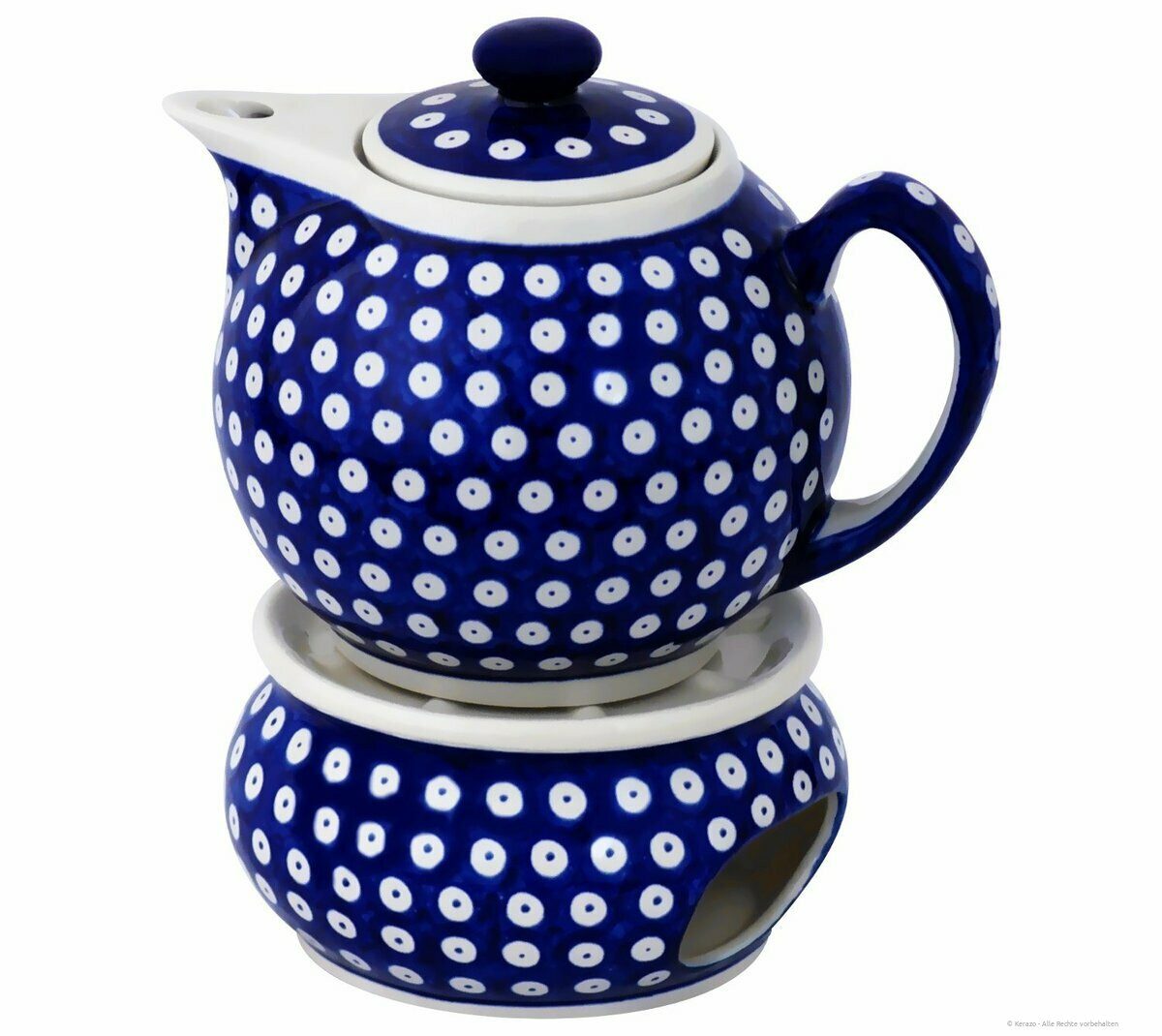 Bunzlauer Keramik Teekanne 1 Liter Teekanne mit Stövchen – Moderne, abgerundete Form, Dekor 42, 1,00 l