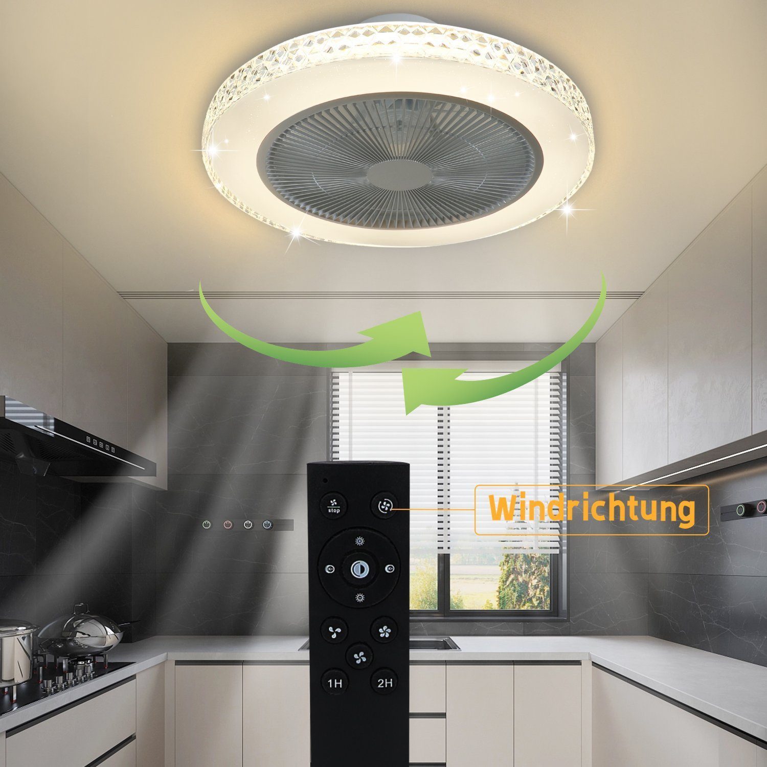 Nettlife Deckenventilator mit Licht und Fernbedienung 38W Leise LED Deckenleuchte Dimmbar, Schlafzimmer Wohnzimmer Esszimmer 49*49*20.5cm – Bild 3 von 5