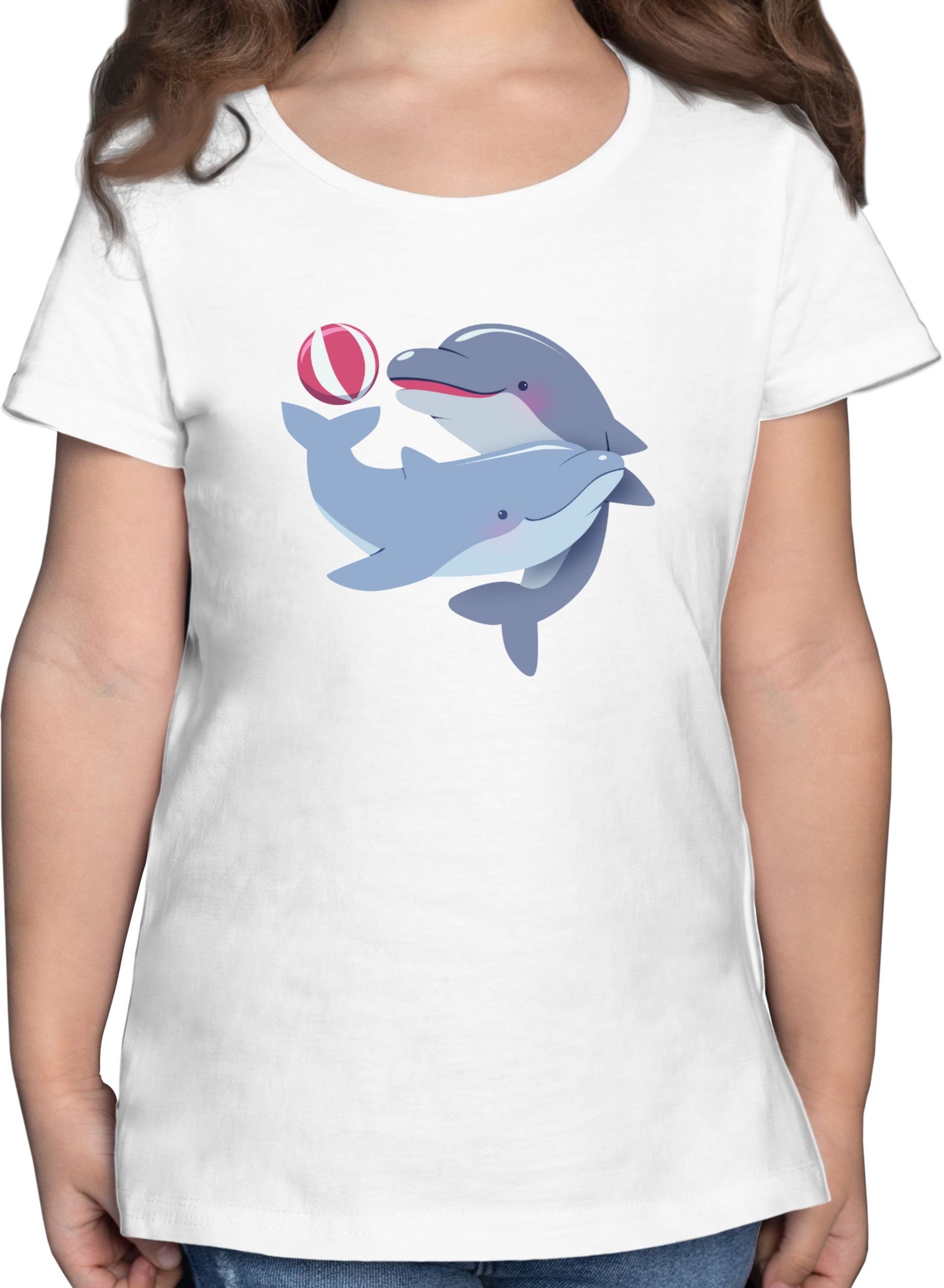 Shirtracer T-Shirt Delfine Tiermotiv Print 3 Weiß Animal