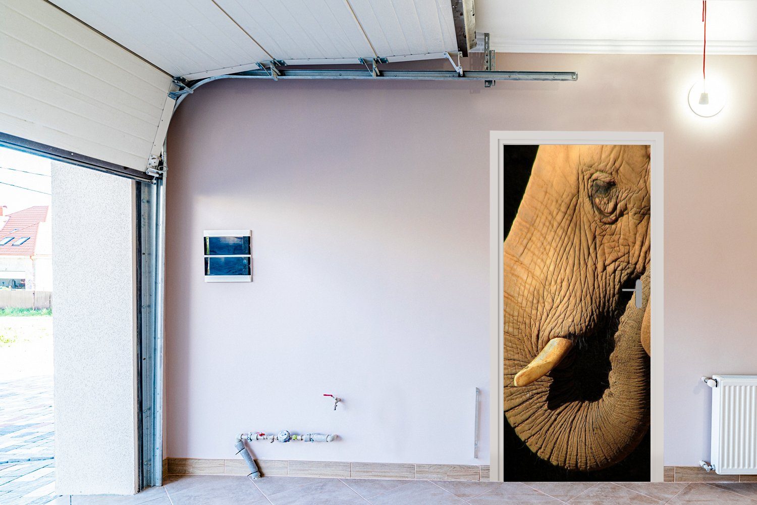MuchoWow Türtapete Elefant Matt, Türaufkleber, Schwarz, (1 Fototapete Tür, für - - Tiere - 75x205 bedruckt, Nahaufnahme St), cm