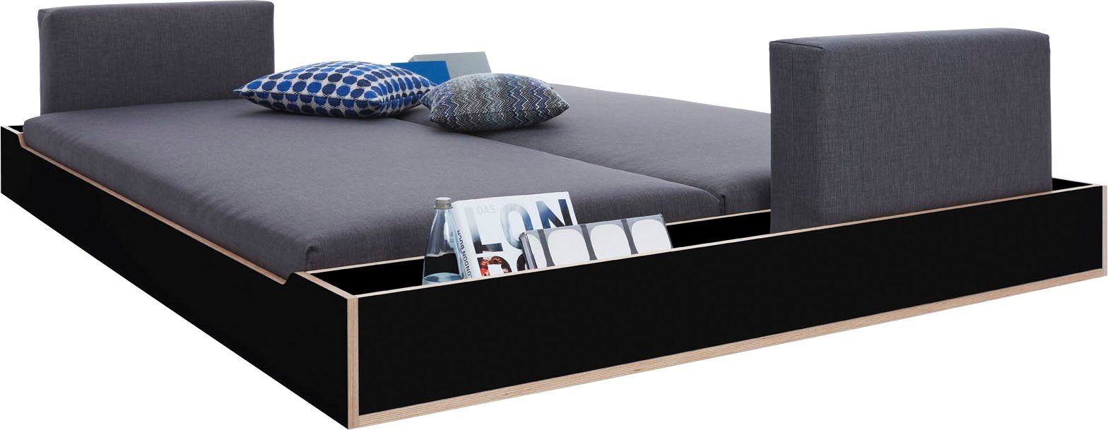 Müller SMALL LIVING Futonbett MAUDE Bett, Überlänge 210 cm schwarz matt/birke