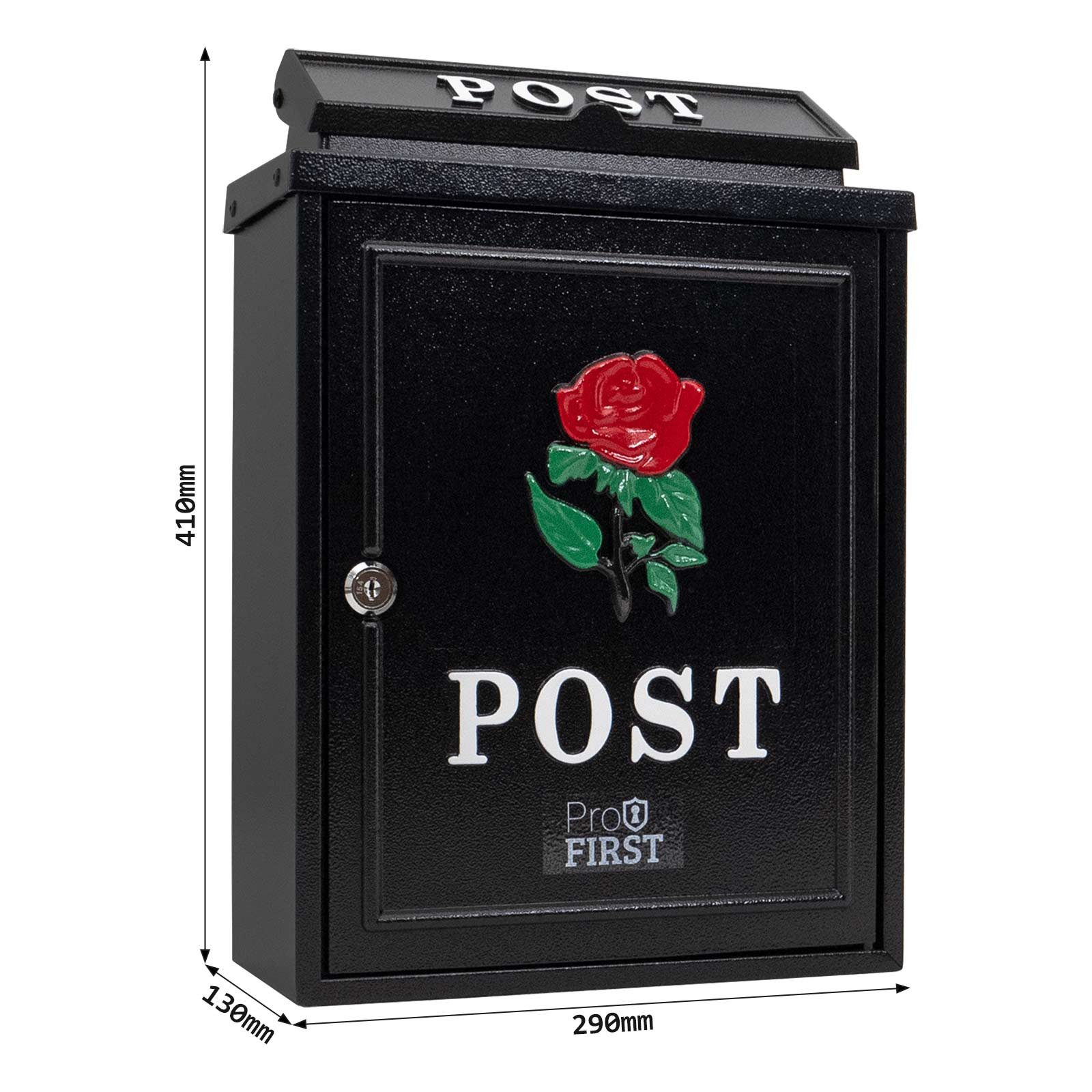 Profirst Briefkasten DaytonaRose Mailbox Wandbriefkasten aus Stahl, schwarz – Bild 4 von 5