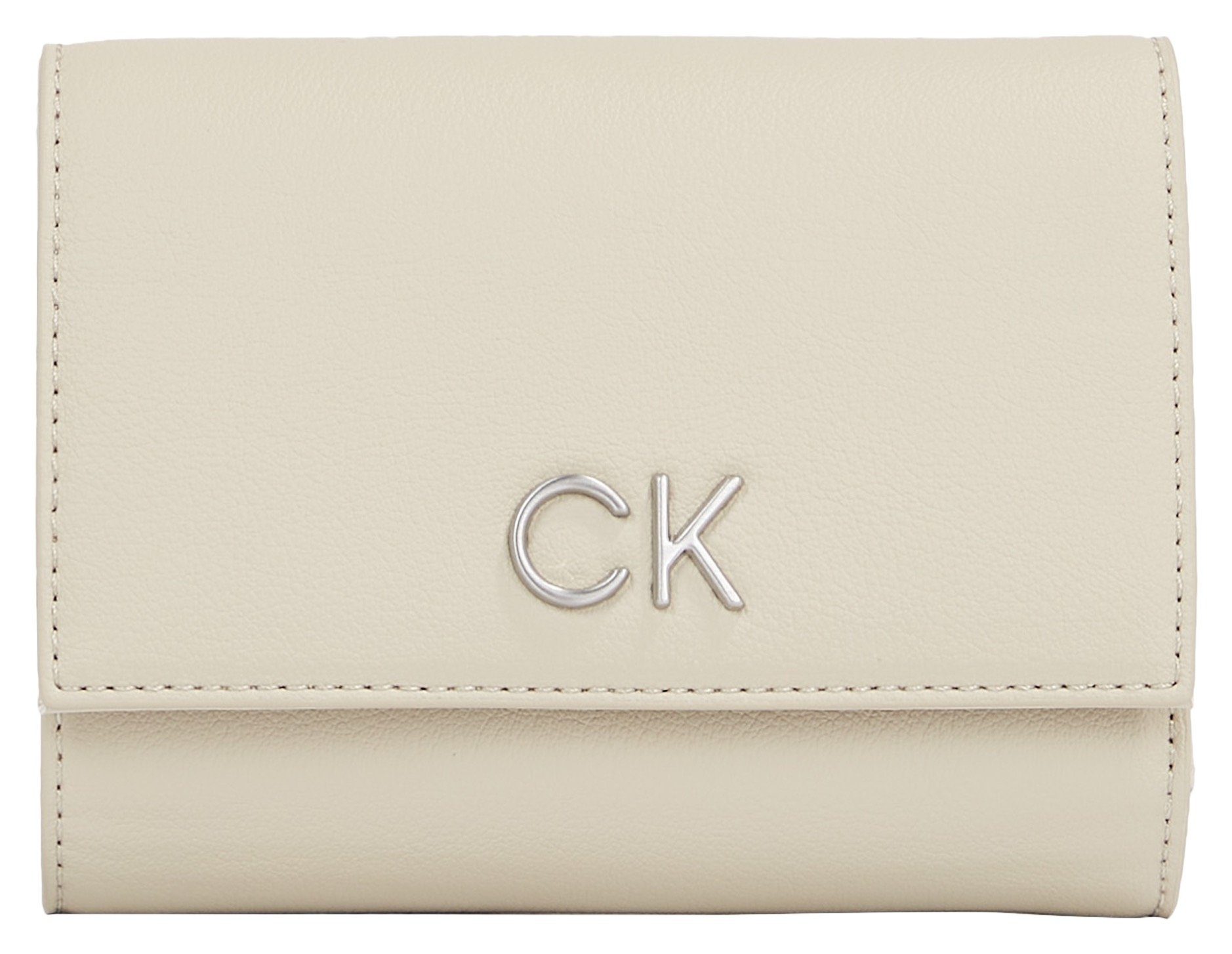 Calvin Klein Geldbörse RE-LOCK TRIFOLD MD PBL, mit Marken-Emblem vorne beige