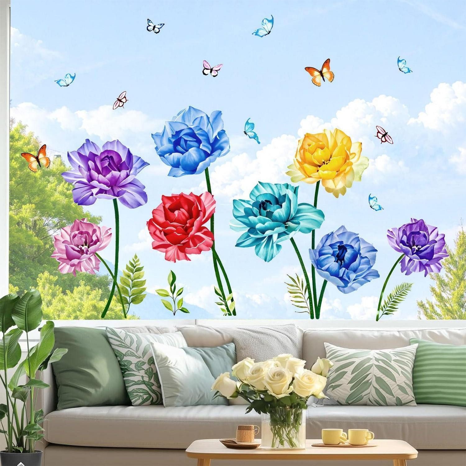 LuxusKollektion Wandtattoo Wandtattoo Bunte Rosen Gartenblumen 80x60cm (1 St)
