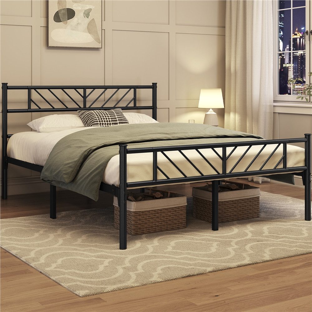 Yaheetech Metallbett Bettgestell 90x190/90x200/140x200cm, Minimalistischer Bettrahmen mit Kopfteil Gästebett mit Lattenrost – Bild 3 von 5