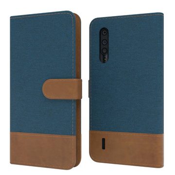 EAZY CASE Handyhülle Bookstyle Jeans für Xiaomi Mi 9 Lite 6,39 Zoll, Klappcase mit Standfunktion und Kartenfach Stoff Schutzhülle Blau