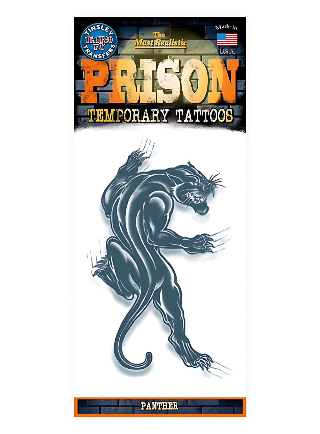 Tinsley Theaterschminke Panther Knast Klebe-Tattoo - Fasching Halloween Ka, Temporäres Tattoo in beeindruckend realistischer Hollywood-Qualität