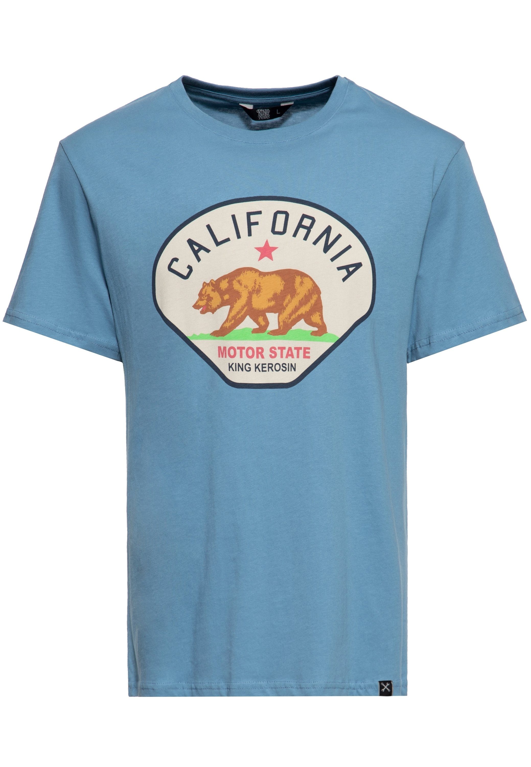 KingKerosin Print-Shirt California Motor State mit kalifornischem Logo blau