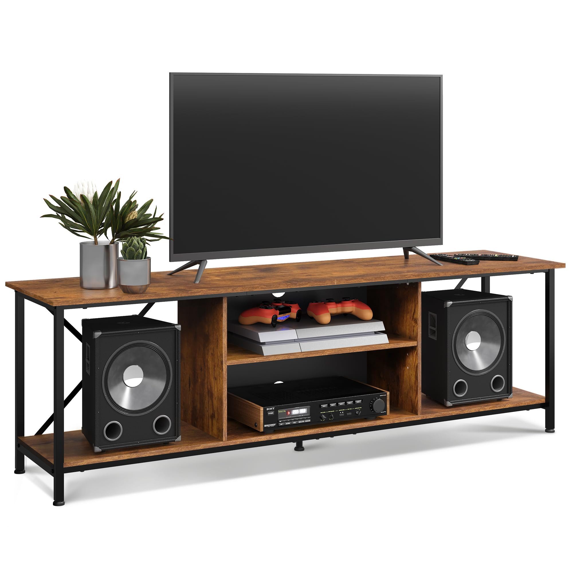 WLIVE TV-Schrank Lowboard 140 cm, Fernsehtisch bis 65 Zoll, (Industrie Design mit Ablagen & Kabelmanagement, Holzoptik & Metall, 1er Set) Breite 160 cm, TV Board für Wohnzimmer, Schlafzimmer