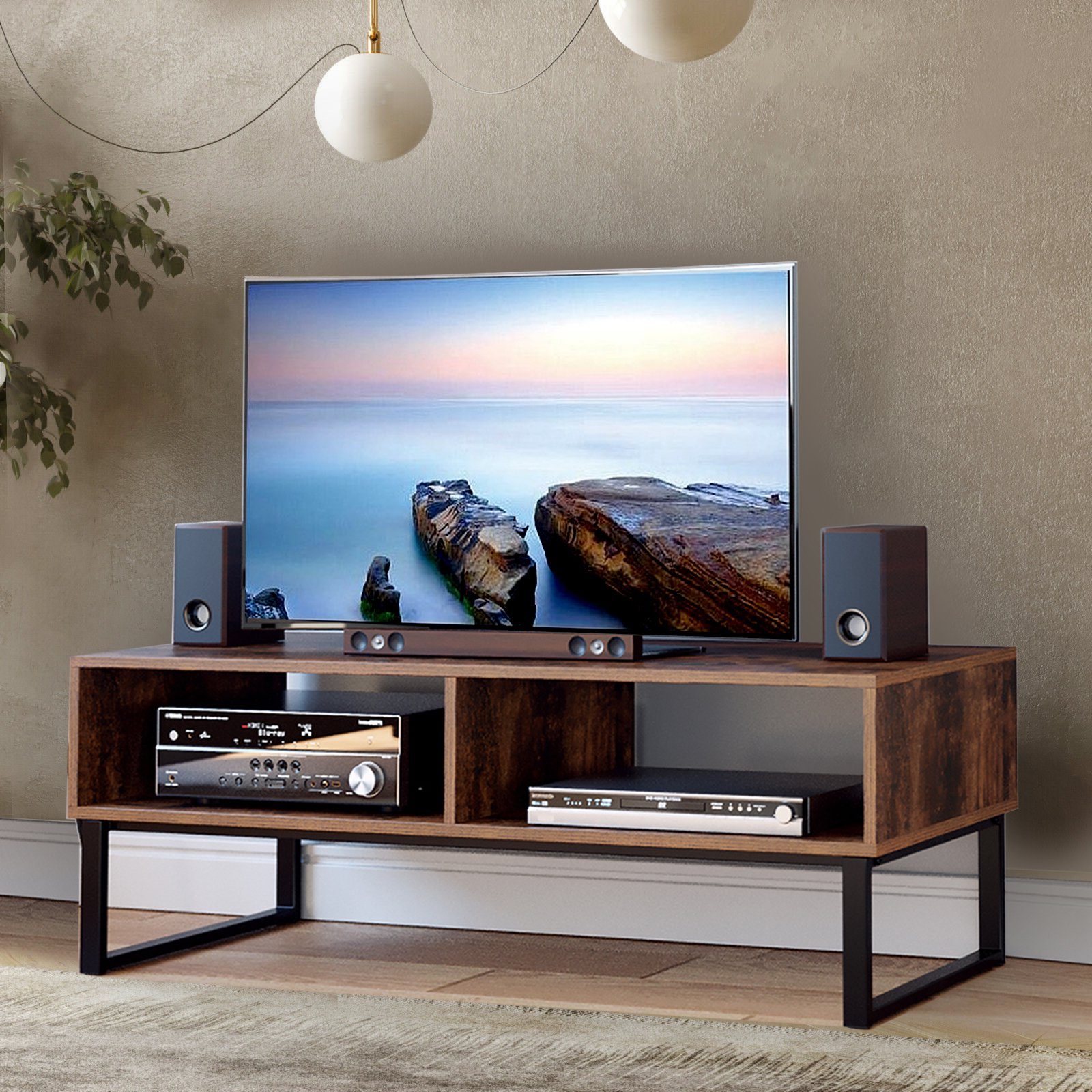Homfa Lowboard, TV Schrank 108cm Fernsehtisch 2 Fächer Board Fernsehschrank