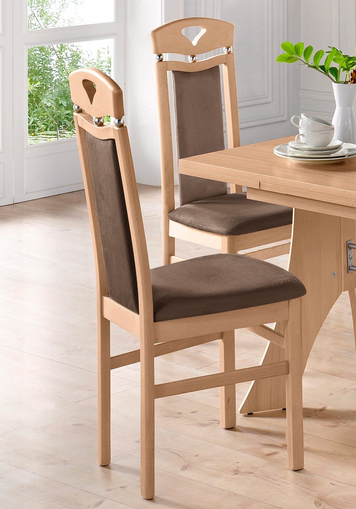 Home affaire 4-Fußstuhl Berta (Set, 2 St), Bezug in Microfaser, Gestell aus Buche Massivholz braun | 4-Fuß-Stühle