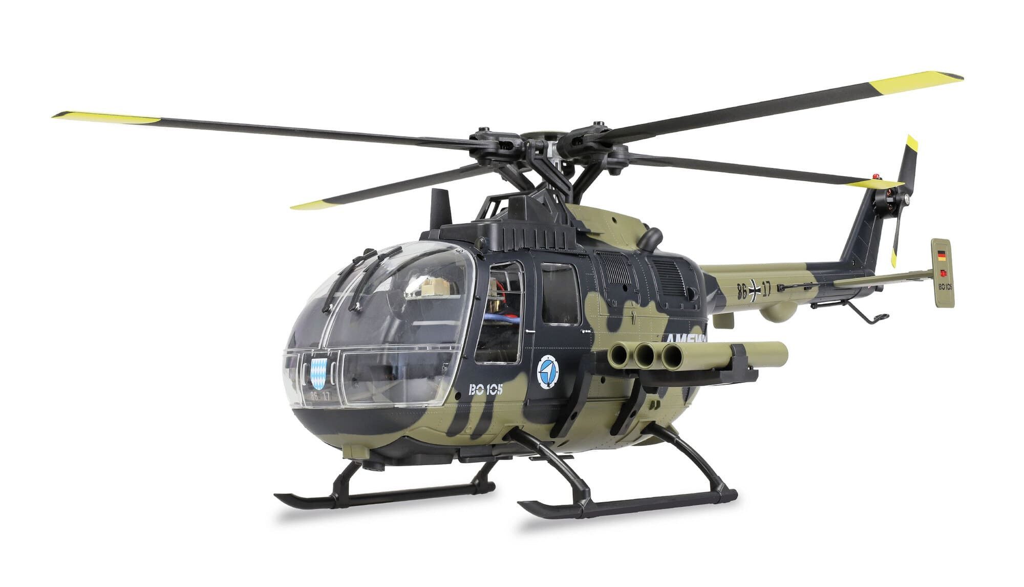 Amewi RC-Helikopter Amewi Bo105 RC Hubschrauber Bundeswehr Brushless 3D 6G RTF 4-Blatt
