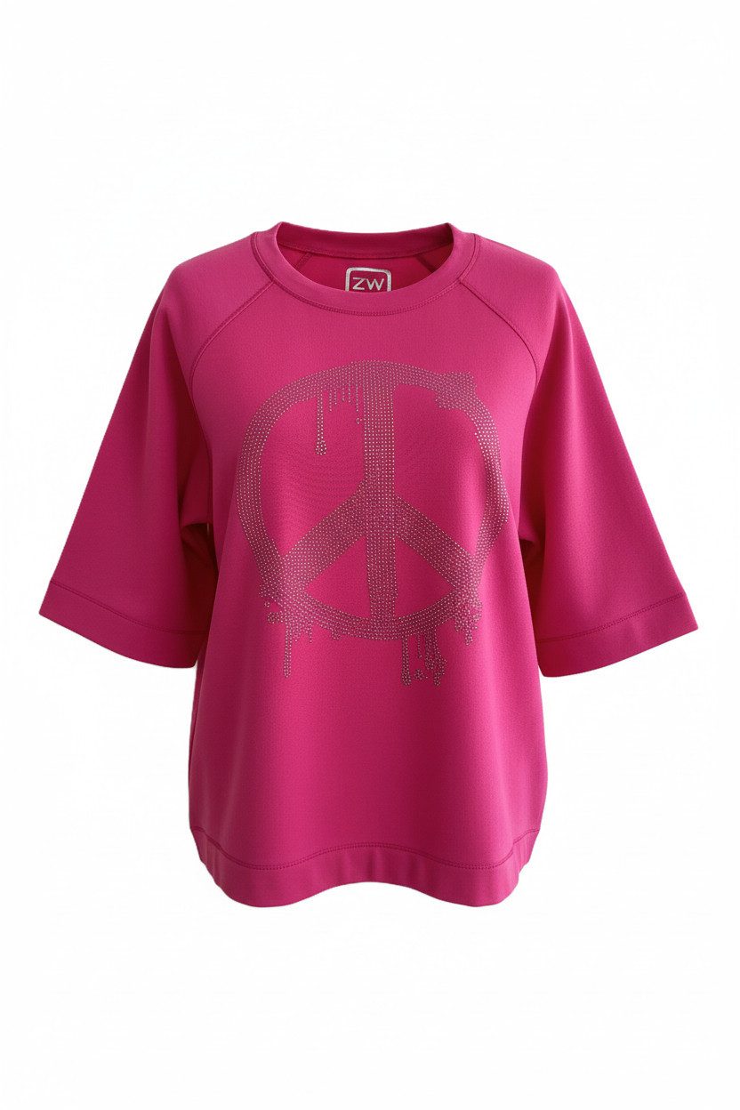 Zuckerwatte Sweatshirt 78182 mit PEACE Applikation aus weicher Baumwolle Modal Mischung