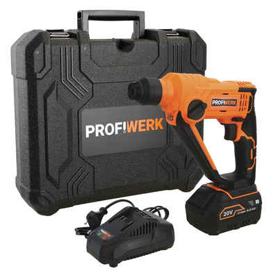 Profiwerk Akku-Schlagbohrmaschine PWSBH-01-Kit 20V, SDS plus, max. 900 U/min, max. Bohrleistung 16/8/10 mm, 4,0Ah Akku, Netzteil, Transportkoffer