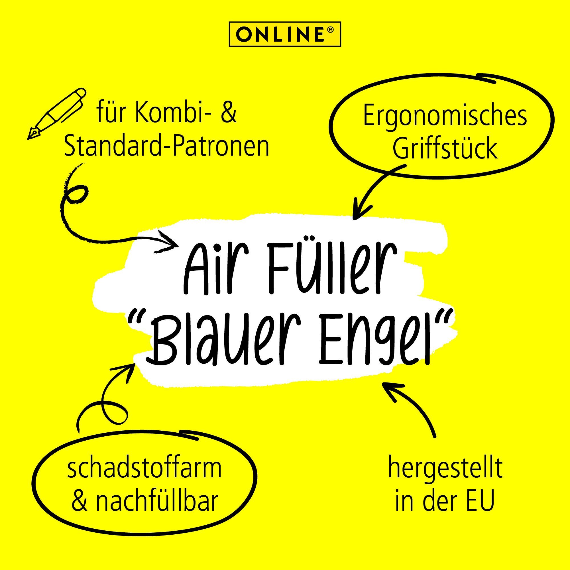 Online Pen Füller Füller Air, Blauer ideal ergonomisch, Zertifiziert, die Schule für Engel