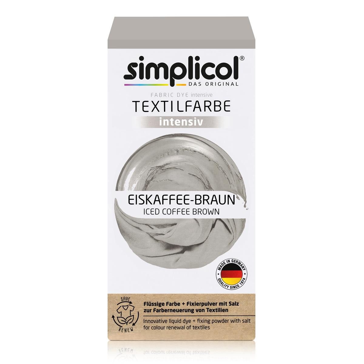 Textilfarbe Simplicol Textilfarbe intensiv Eiskaffee-Braun Flüssigfarbe, Fixierer
