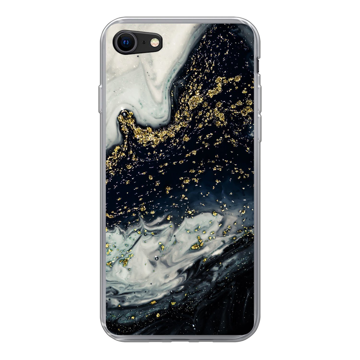 MuchoWow Handyhülle für Apple iPhone 8 Marmor - Naturstein - Gold, Smartphone-Bumper, Print, Handy Schutzhülle Dünn