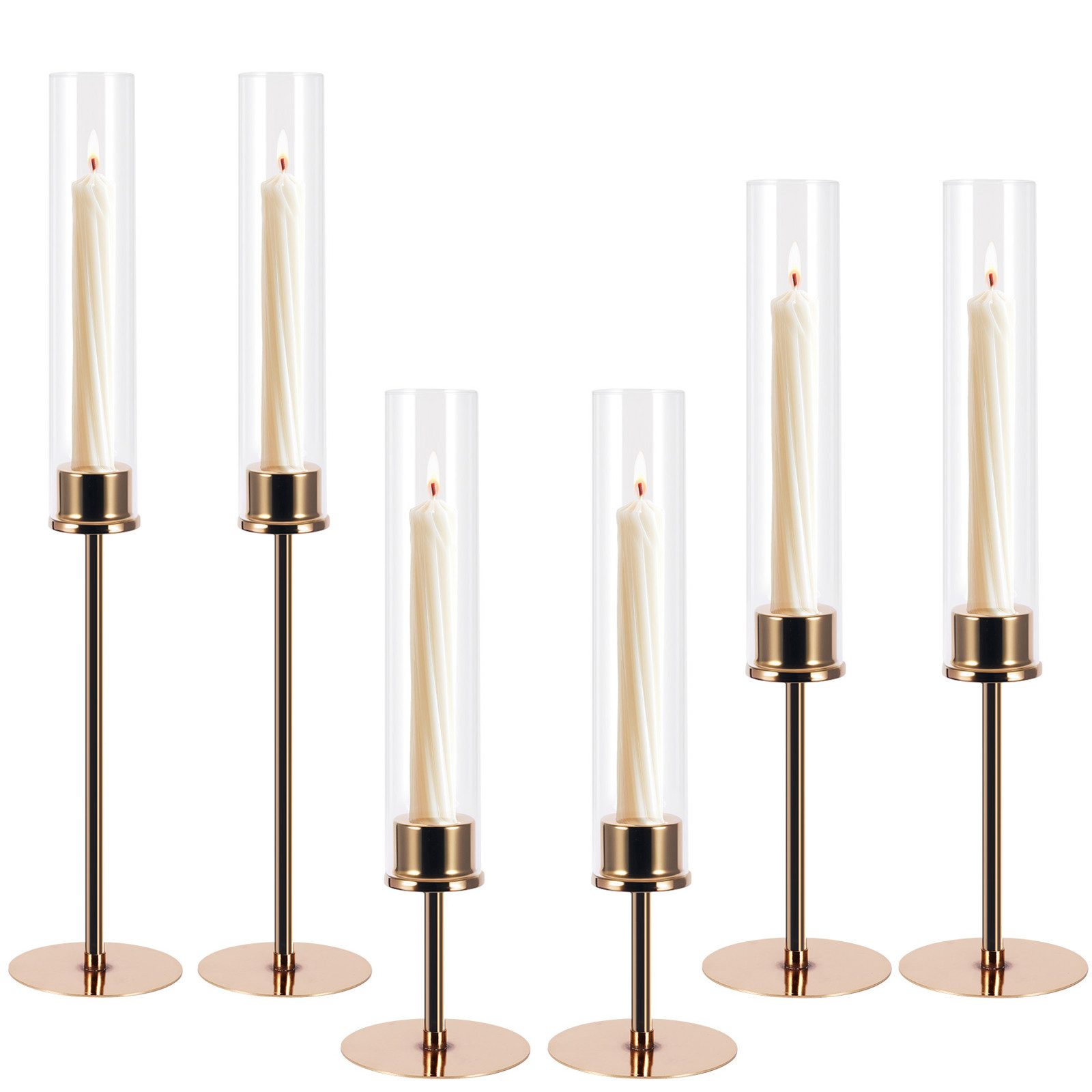 BlingBin Standkerzenhalter 3er Gold Stabkerzenhalter Kerzenständer mit Glas günstig online kaufen