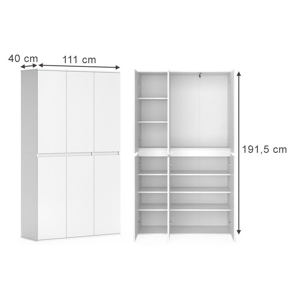 Vicco Kleiderschrank Claus, Weiß, 111 x 191.5 cm mit 6 Türen günstig online kaufen