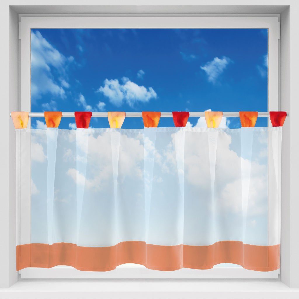 Arsvita Vorhang, Schlaufen, transparent, Voile, Bistrogardine mit Schlaufen, Transparente Küchengardine 150cm x 45cm