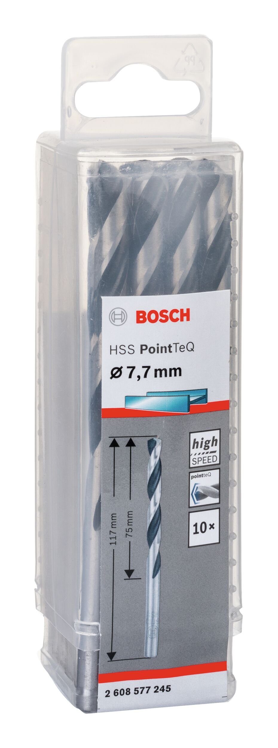 mm HSS - BOSCH (DIN 7,7 - 338) Metallbohrer, (10 Metallspiralbohrer 10er-Pack Stück), PointTeQ