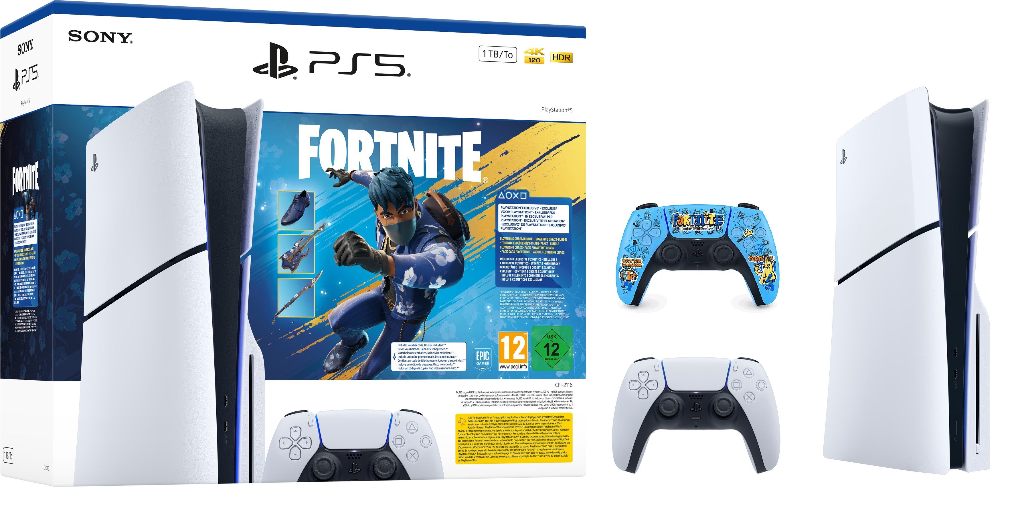 Playstation PS5 Slim Konsole – Fortnite Flowering Chaos Edition Bundle (mit extra Fortnite Controller St), Erblühendes-Chaos-Bundle