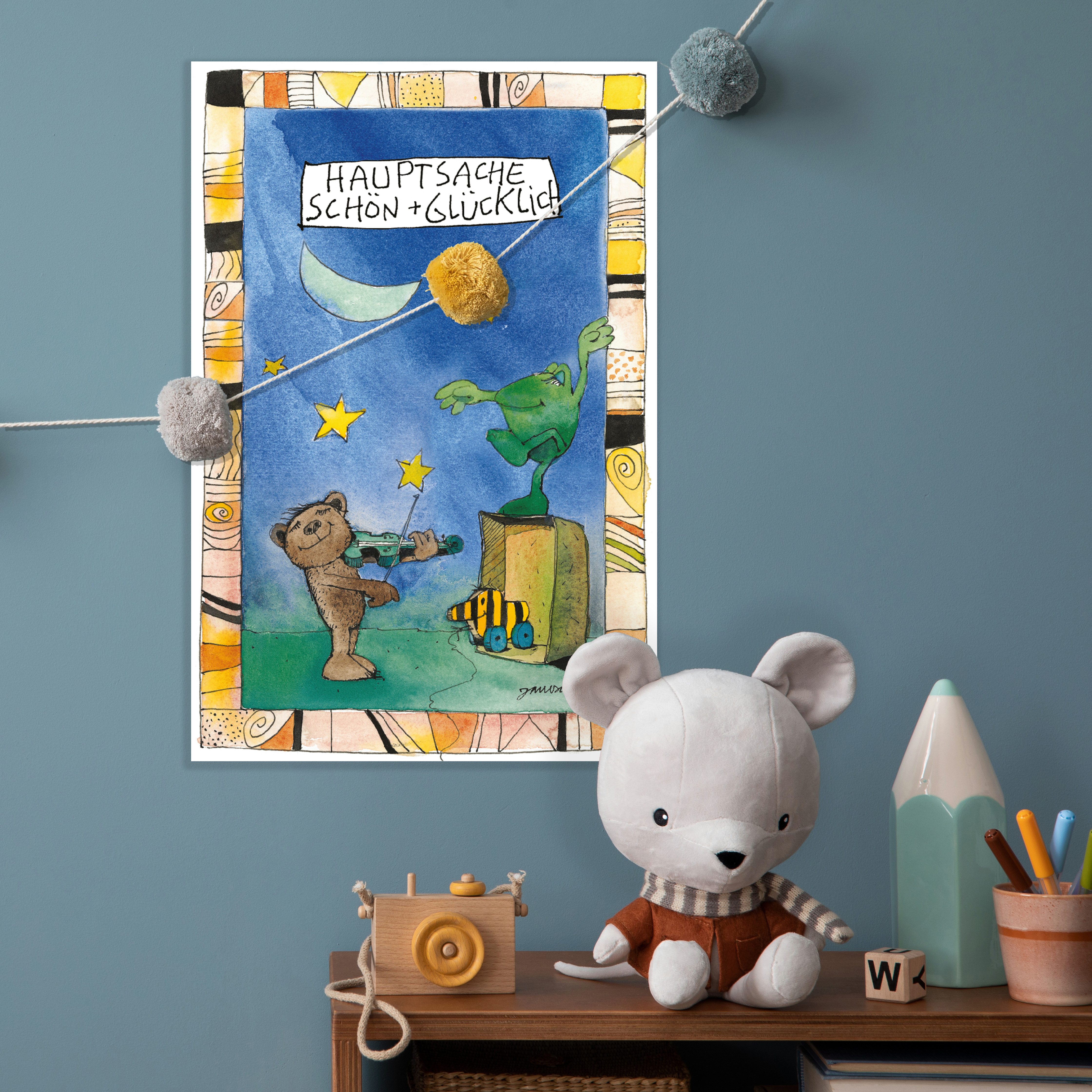 LuckyLinde Wanddekoobjekt Der kleine Bär - Hauptsache schön glücklich (1 St), Exklusive JANOSCH Kindermotive, Stahlschild