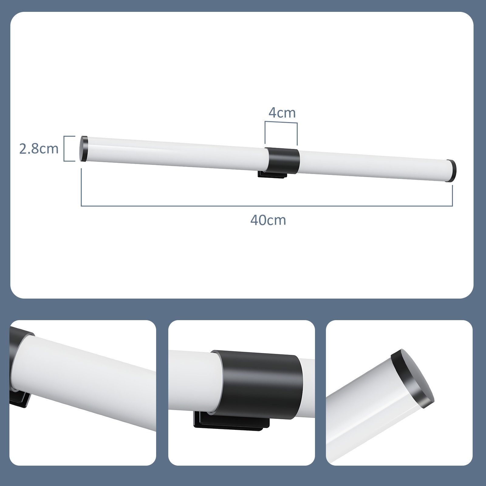 Glitzerlife Spiegelleuchte Weiß LED Spiegelleuchte - 40CM 6W Badlampe Wand Klemmbar IP44 Wasserdicht 4000K Neutralweiß Moderne Badlampe Für Badschrank Keller Küche_voghion.com