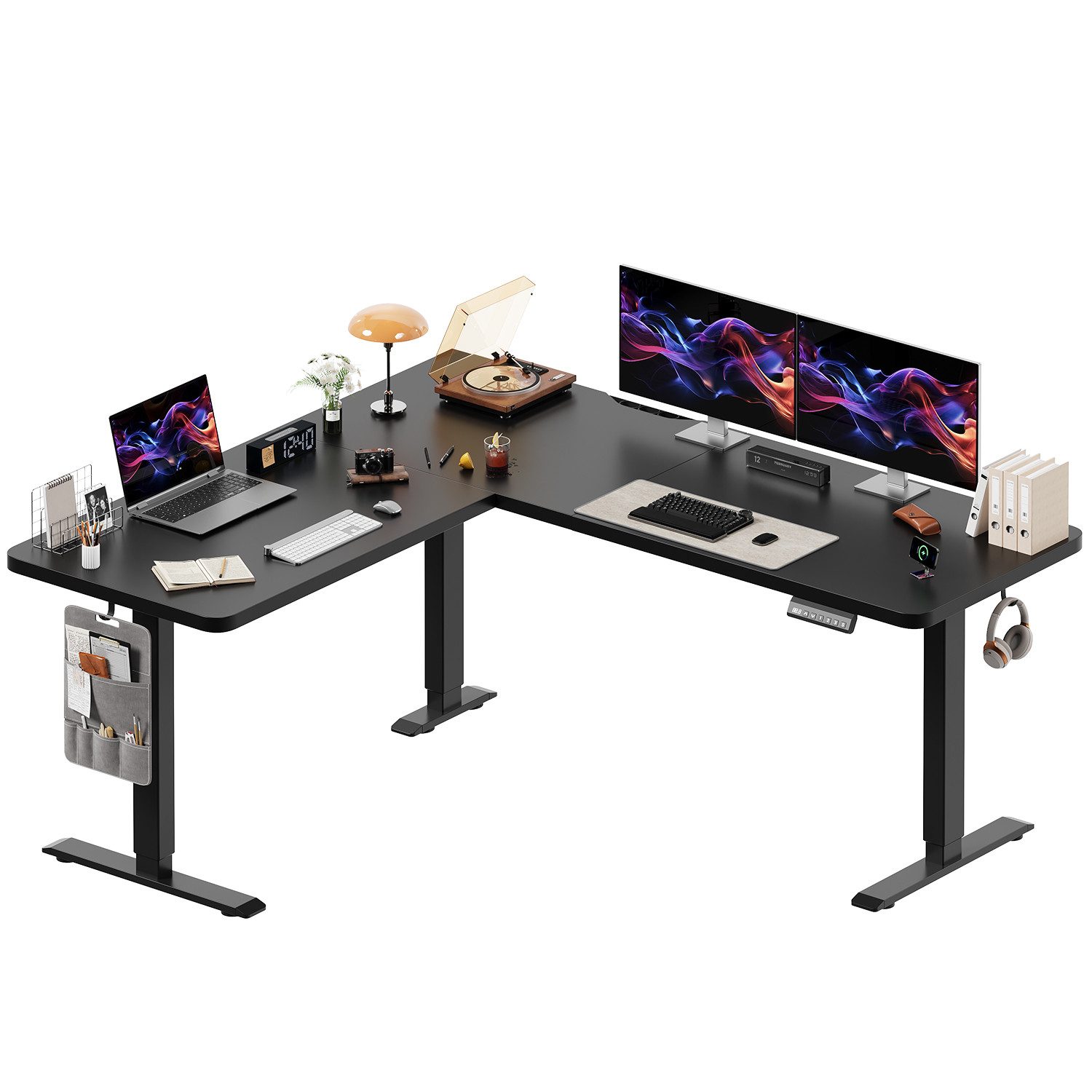 HOMALL Schreibtisch 160 x 140cm Eckschreibtisch Höhenverstellbarer Schreibtisch L Form (20mm dicke Tischplatte Extreme Tragfähigkeit von 100 kg 3-fach Höhenspeicherfunktion)