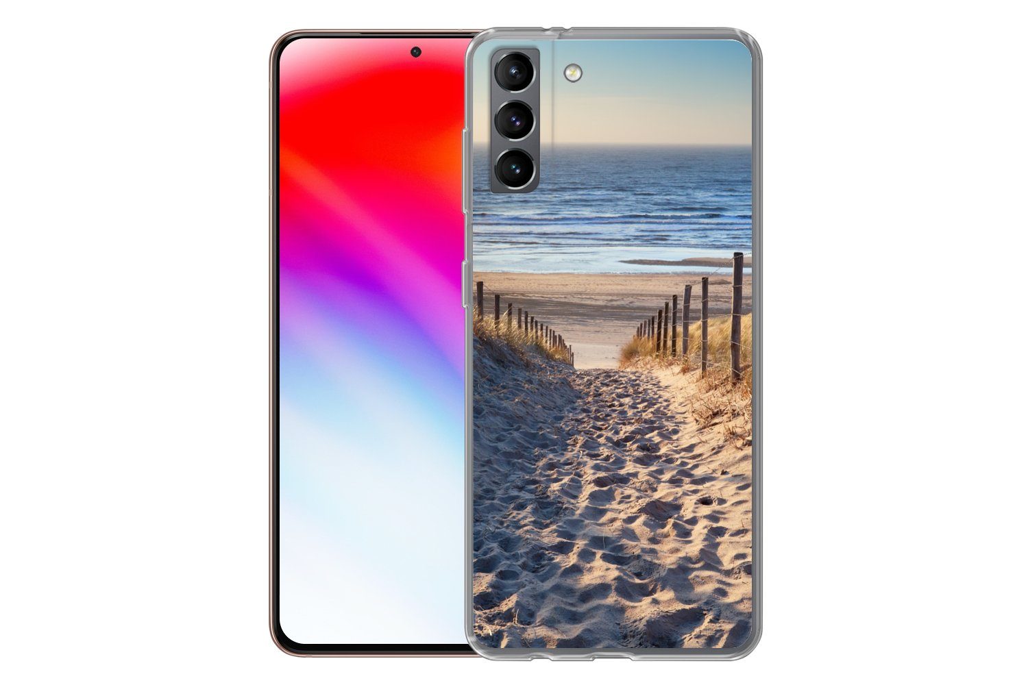 MuchoWow Handyhülle für Samsung Galaxy S21 Plus Strand - Meer - Niederlande - Dünen - Sonn, Phone Case, Silikon, Schutzhülle Dünn