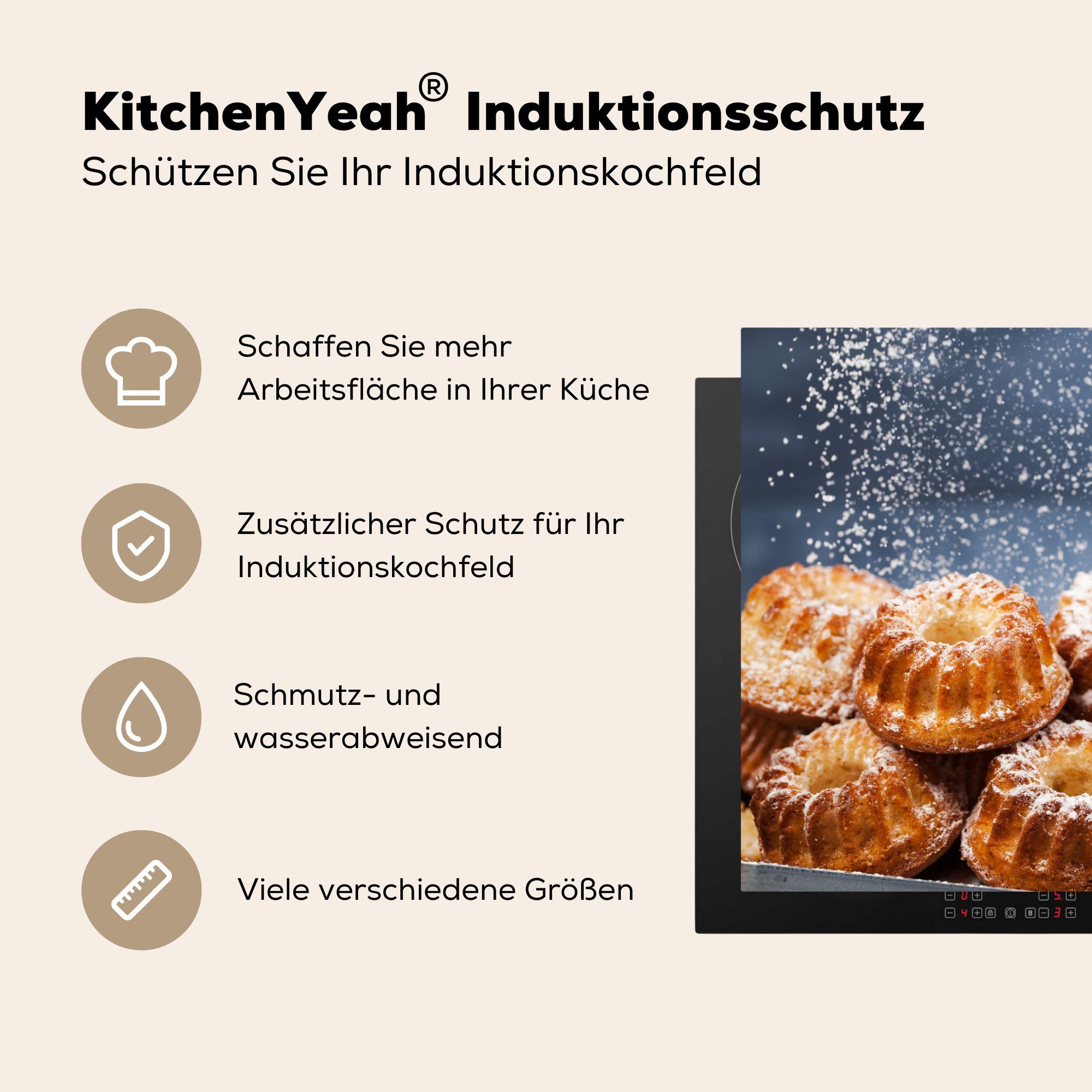 Vinyl, Ceranfeldabdeckung Herdblende-/Abdeckplatte (1 der Schutz tlg), die Bäckerei, Induktionskochfeld Muffins Die cm, küche, für MuchoWow 81x52