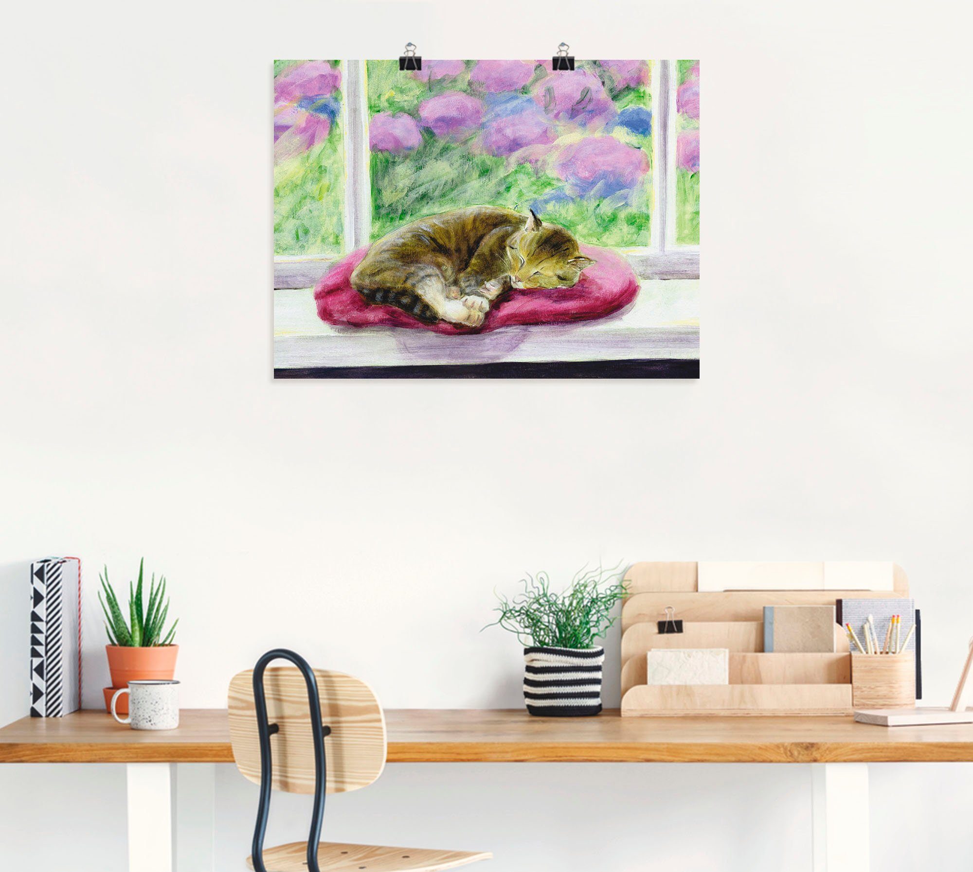 Artland Wandbild oder als in versch. Katze Gartenfensterbank, (1 Größen Haustiere auf Leinwandbild, Wandaufkleber Poster St)