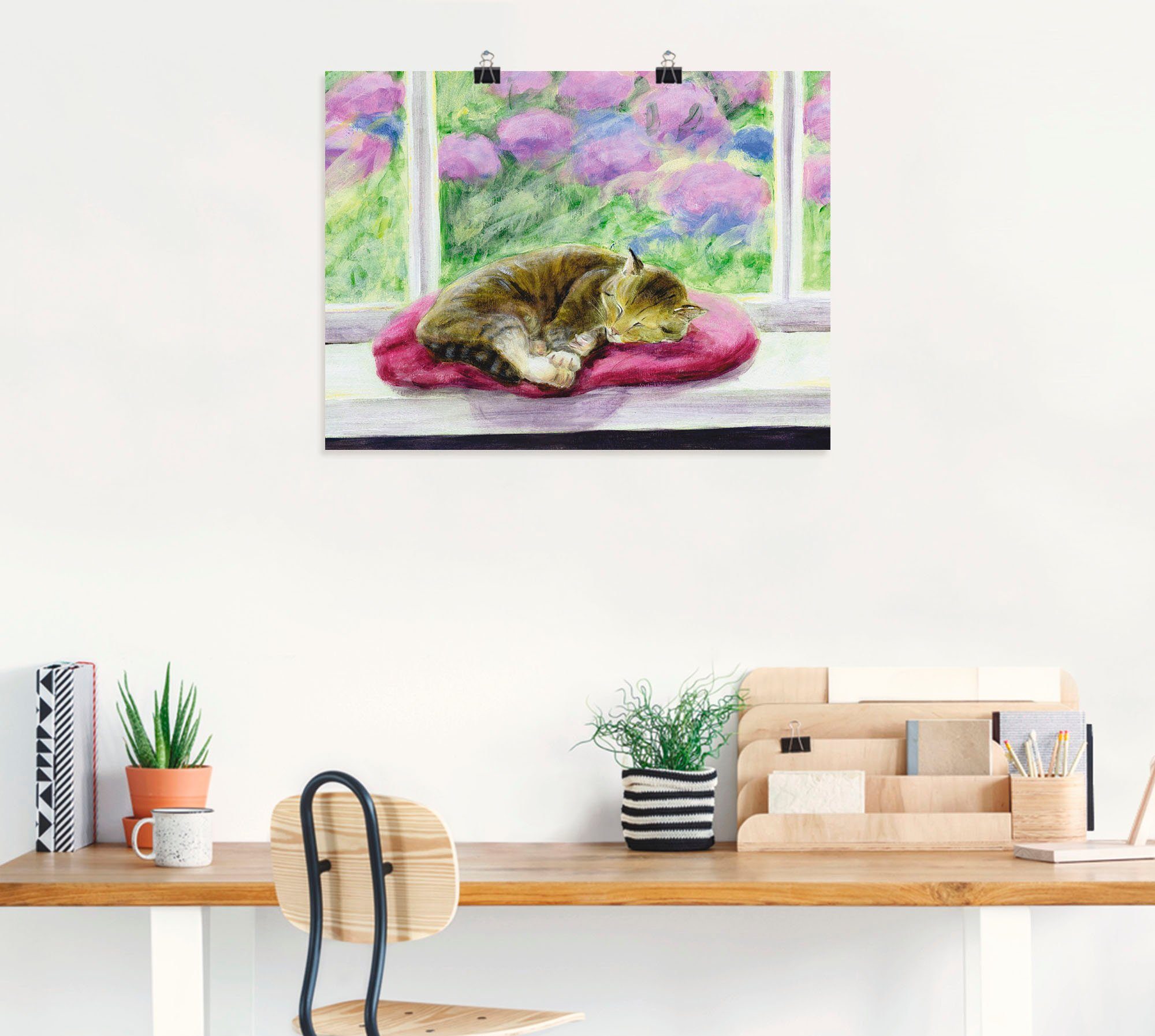Artland Poster Katze auf Gartenfensterbank, Haustiere (1 St), ohne Rahmen
