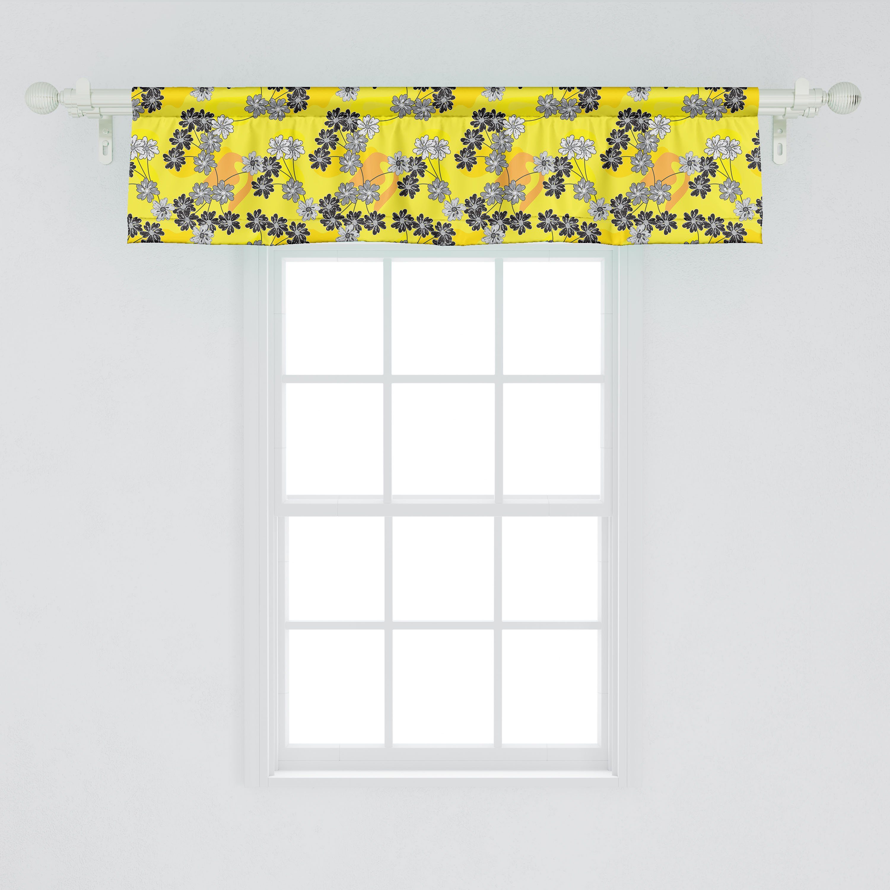 Abakuhaus, Dekor Frühlings-Feld-Motiv Schlafzimmer für Vorhang Küche Stangentasche, Graustufen- mit Volant Microfaser, Scheibengardine Blumen