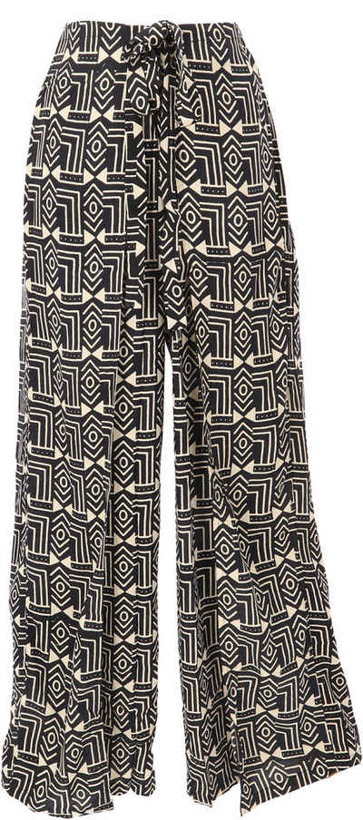 Guru-Shop Relaxhose Palazzohose mit African Print, offene Boho.. alternative Bekleidung