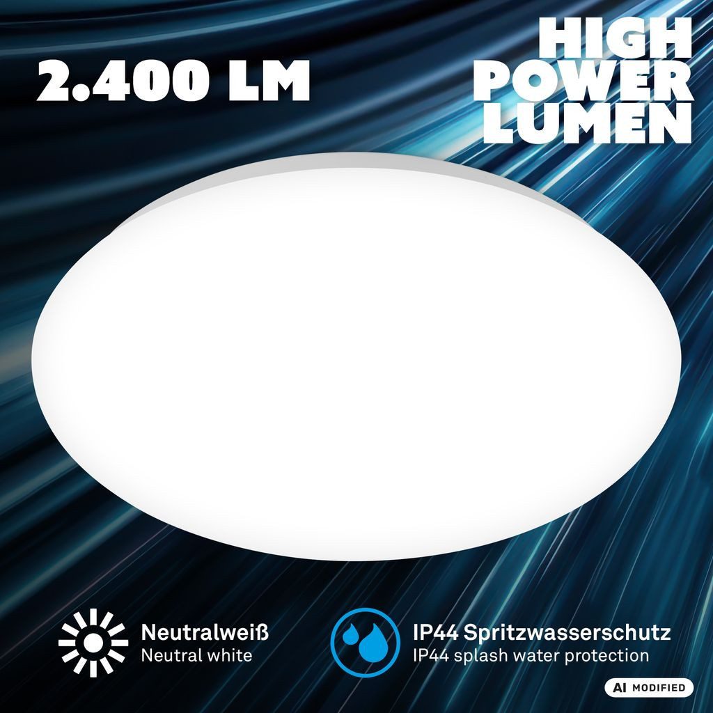 Briloner Leuchten LED Deckenleuchte LED Deckenlampe Spritzwasserschutz, LED fest integriert, 4000K - Neutralweiß, 28x6,5 cm, Badezimmer, Küche, Büro
