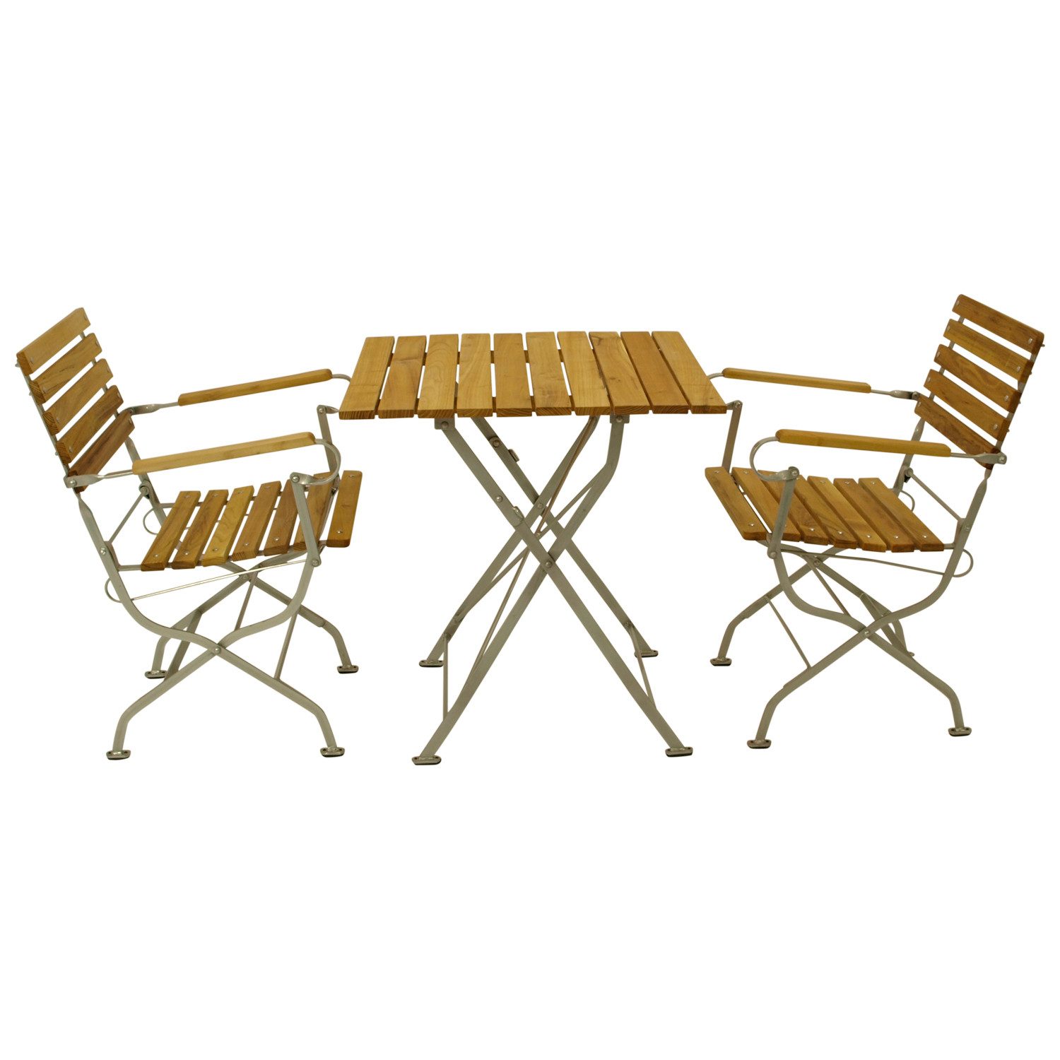 TPFGarden Sitzgruppe BAD BELZIG, (Gartenessgruppe - 3-teilig - Gartenmöbel, 3-tlg., Gartensitzgruppe Flachstahl verzinkt hellgrau - Robinie), (2x Armlehnensessel, 1x Tisch 70x70cm)