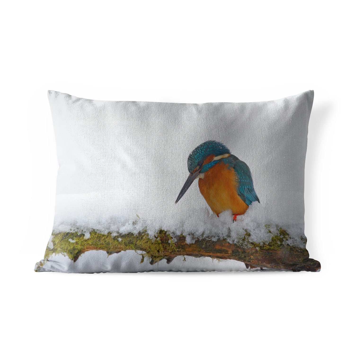 MuchoWow Dekokissen Eisvogel - Schnee - Winter, Outdoor-Dekorationskissen, Polyester, Dekokissenbezug, Kissenhülle