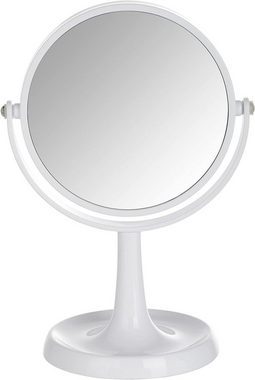 WENKO Rasierspiegel, Kosmetik Standspiegel Rosolina Weiß, Spiegelfläche 500 % Vergrößerung