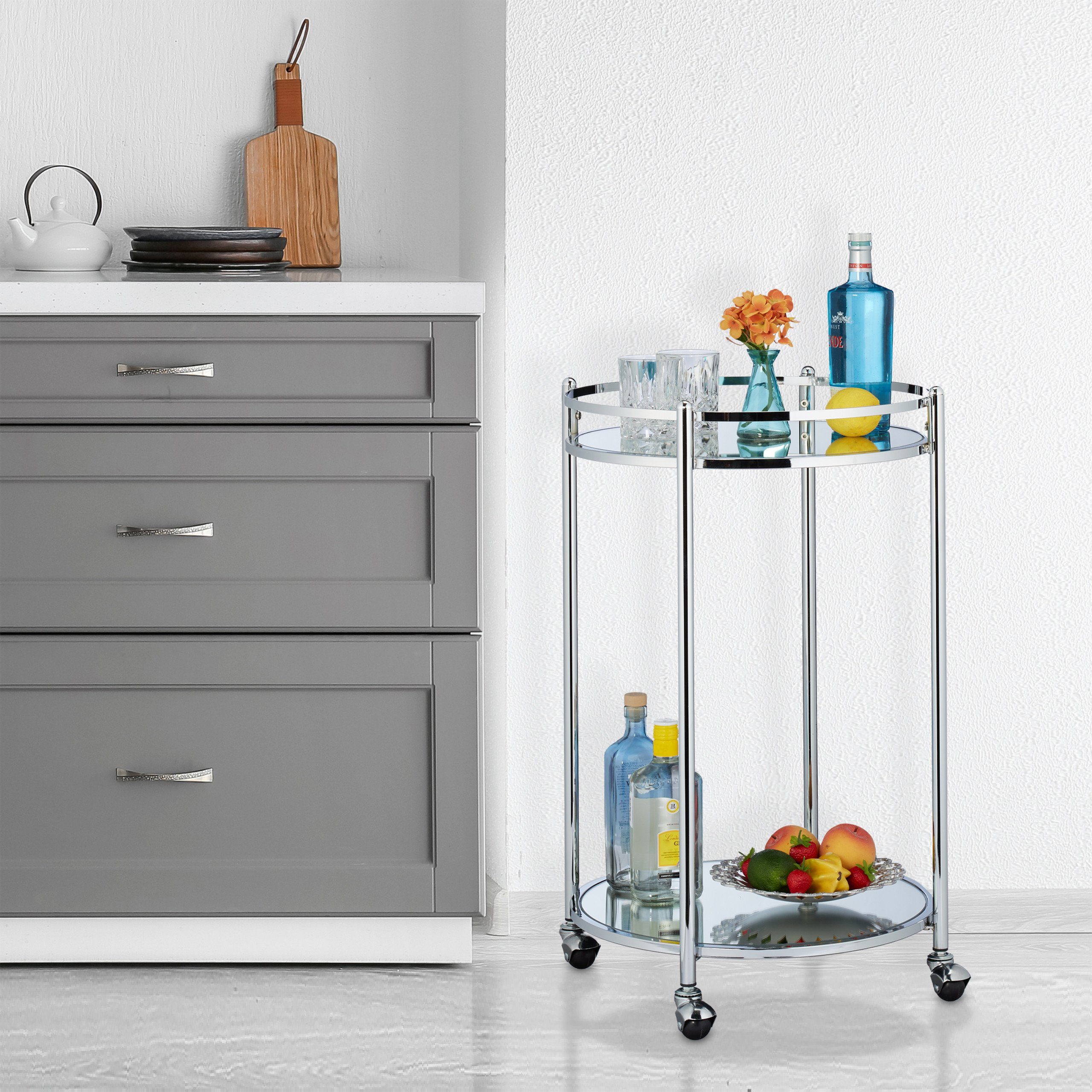 relaxdays Servierwagen rund Silb günstig online kaufen