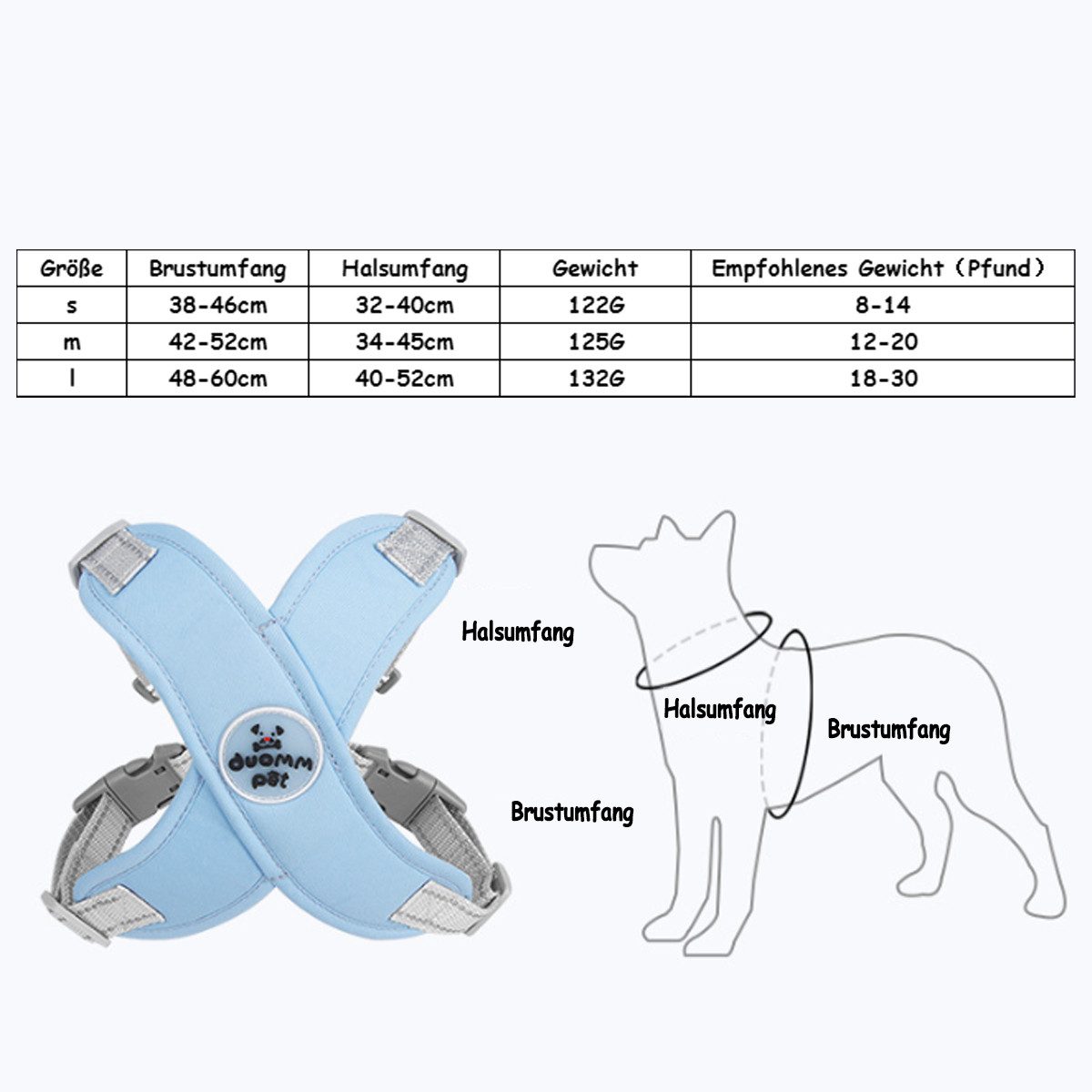 KINSI Hunde-Geschirr Hundegeschirr, Hundeweste mit Leine, Brustgeschirr für Haustiere, Geeignet für 6-10 kg Verstellbarer, reflektierender Hunde-Brustgurt