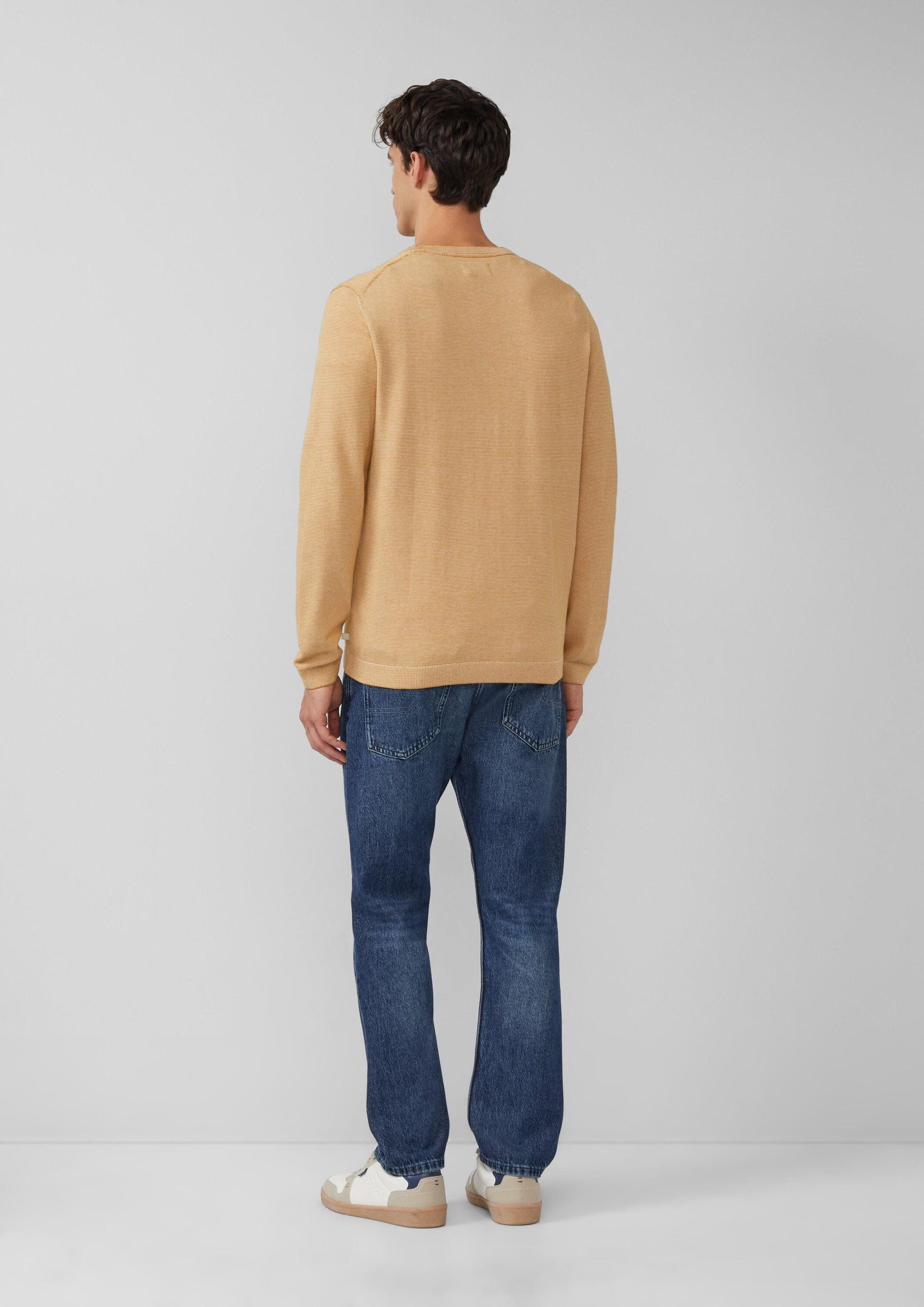 s.Oliver Sweatshirt Strickpullover Fein gestreifter Pullover mit Crew Neck und abgesetzten Bündchen