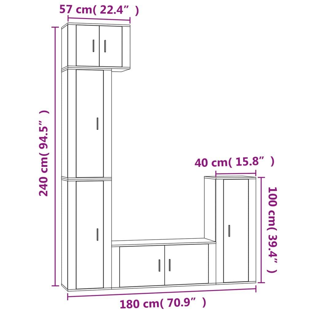 vidaXL TV-Schrank Sonoma 5-tlg. Holzwerkstoff TV-Schrank-Set Eiche Sonoma-Eiche (5-St)