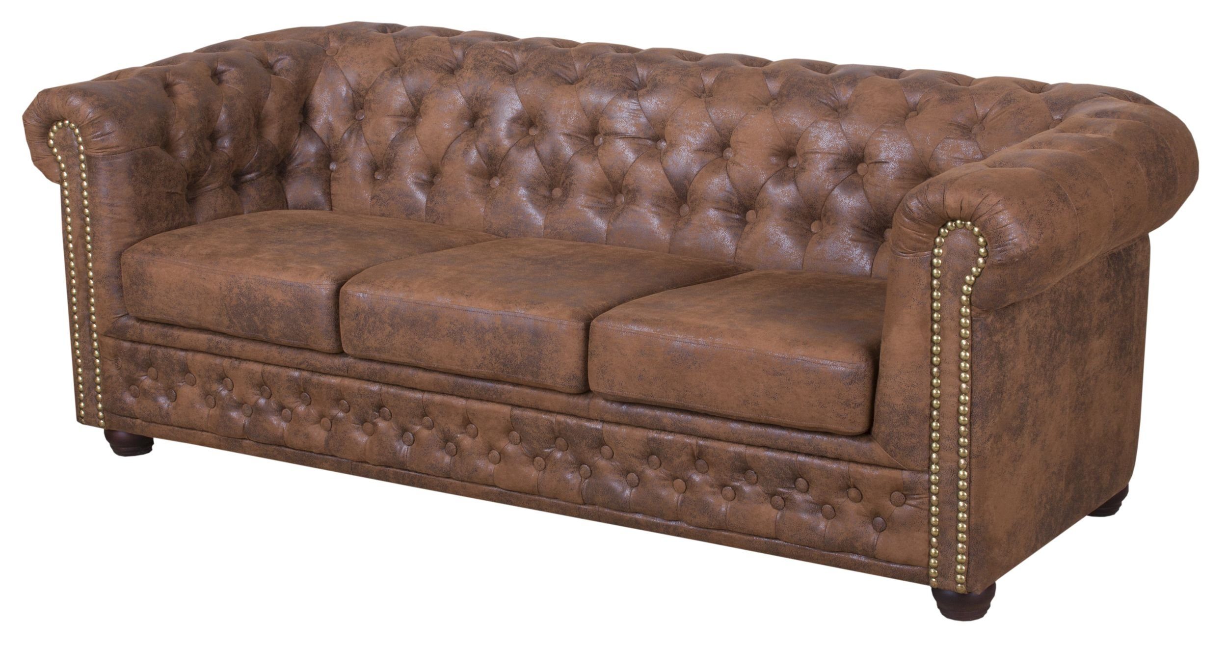 Chesterfield Vintage Mikrofaser Edles Sofa Couch 3 Sofa Polstersofa, Sitzer braun in Küchen-Preisbombe Sofa