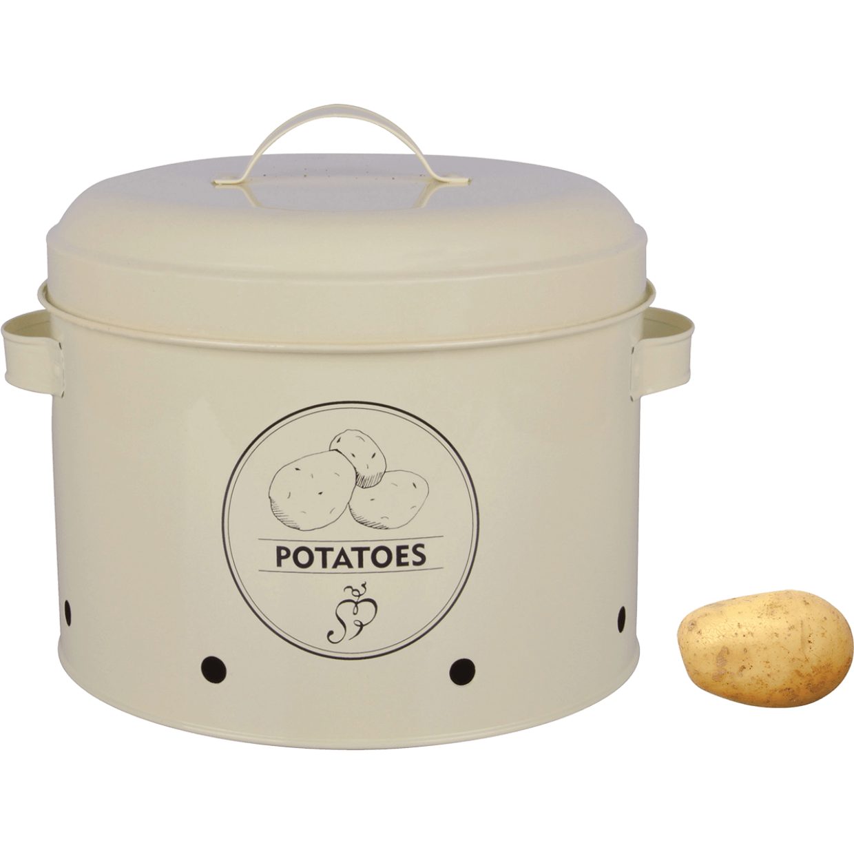Dekokorb Kartoffeldose aus Karbonstahl Ø 22 x H 22cm – mit „Potatos“-Aufdruck
