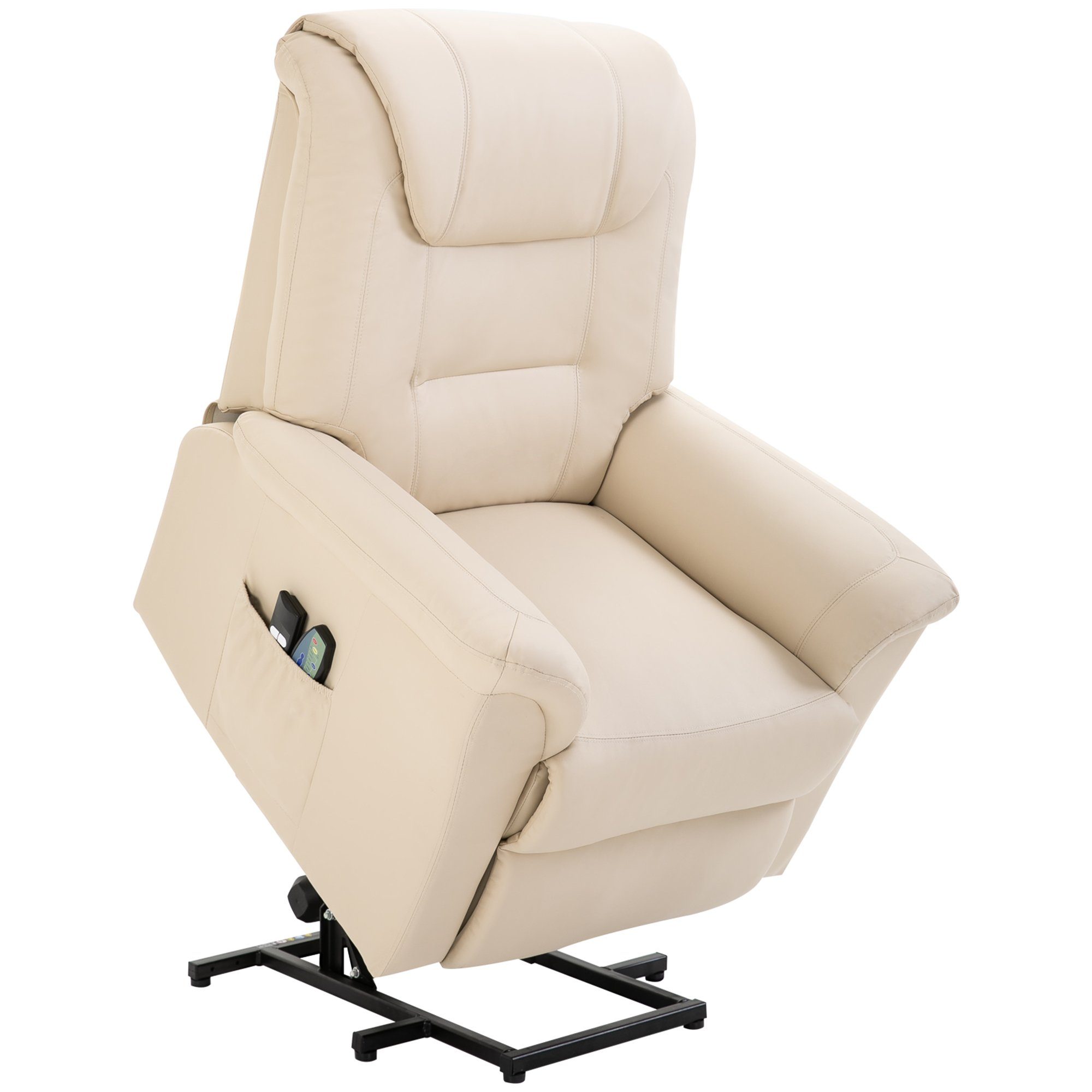 HOMCOM Massagesessel Sessel mit Aufstehhilfe, Elektrischer Fernsehsessel mit Fernbedienung (Relaxsessel, 1-St., Fernsehsessel), bis 150 kg belastbar Cremeweiß
