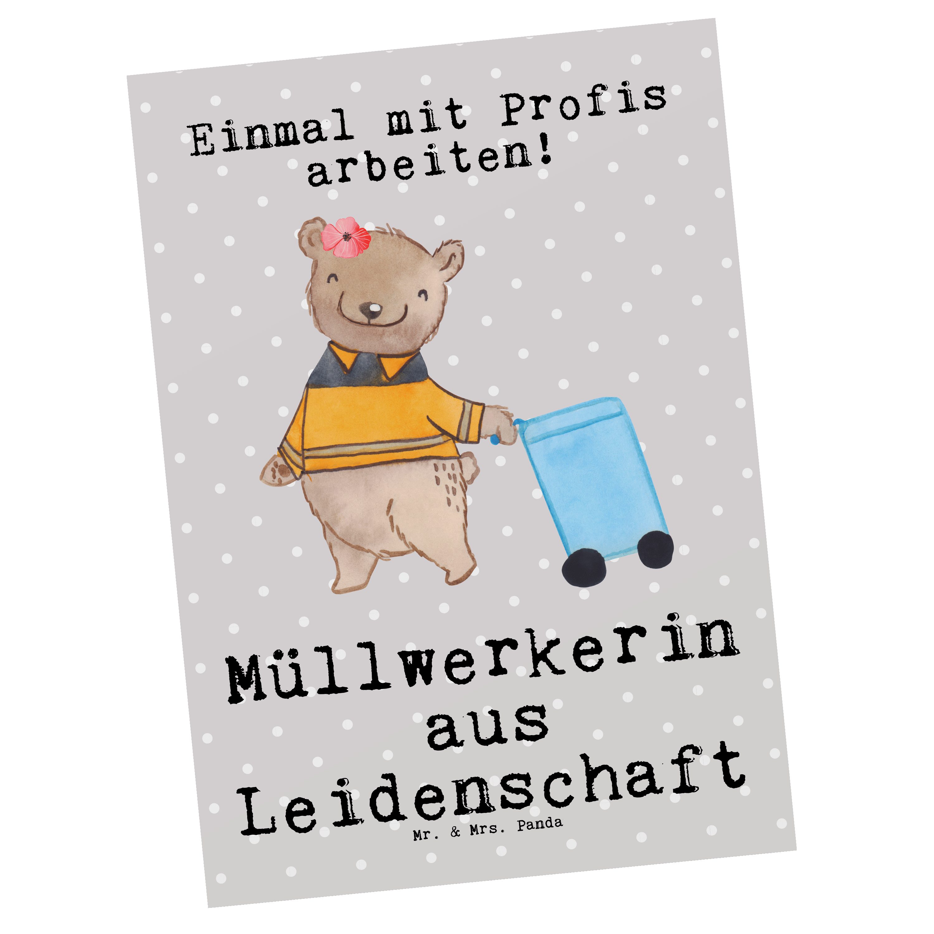 Mr. & Kr Leidenschaft Fachkraft Pastell Grau - Mrs. Postkarte aus - Panda Geschenk, Müllwerkerin
